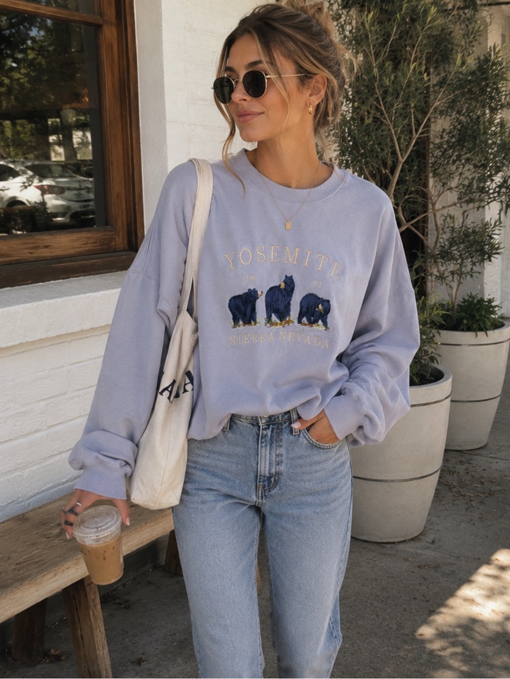 Brandy Melville Yosemite Bear Oversized Graphic Sweatshirt OS
